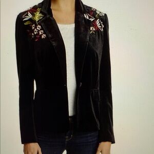 Lucy Paris Black Blazer with Floral Embroidery